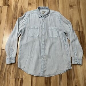 Territory Ahead Mens Sz L Blue Linen Long Sleeve Button Down Shirt Coastal